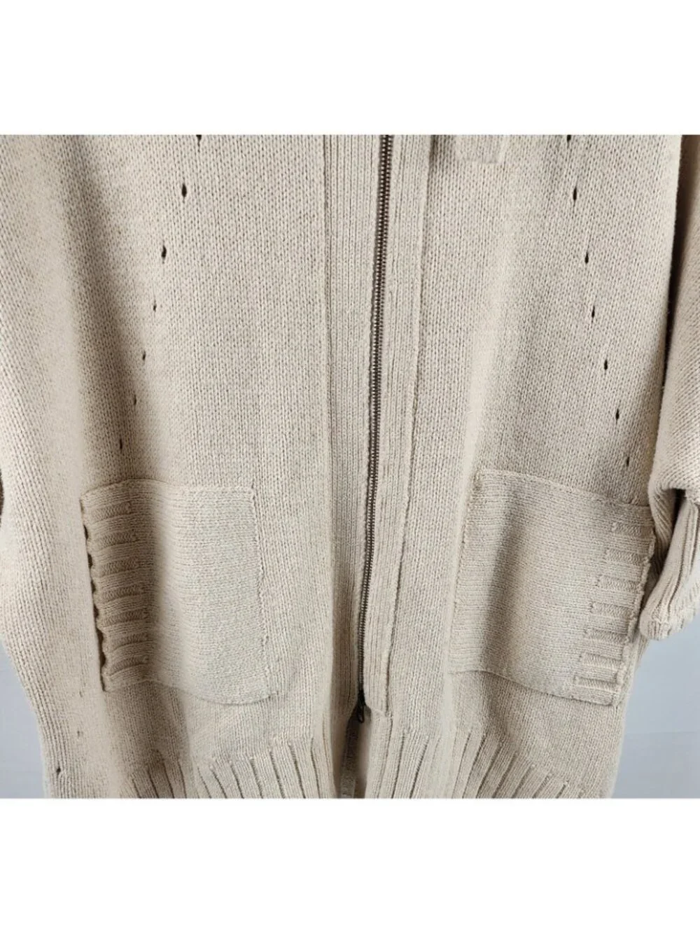 Soft Surroundings Sweater L/XL North Creek Cotton Wool Blend Full Zip Cream